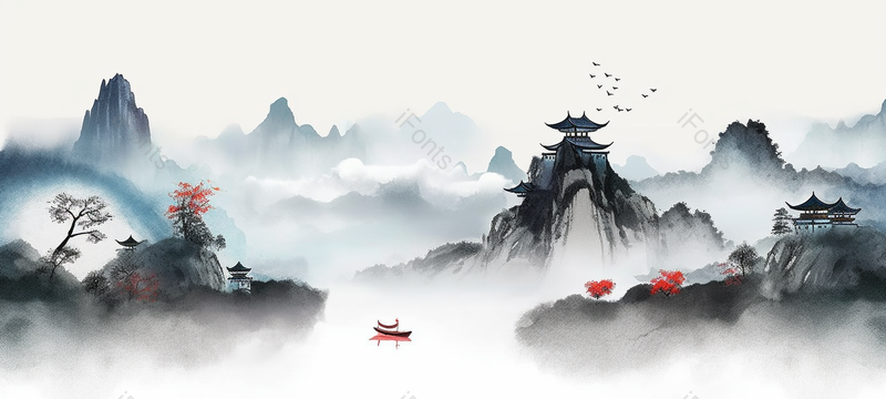 写意新中式水墨风山水背景,插画/手绘图,插画/手绘图库,插画/手绘图下载,插画/手绘